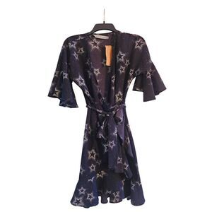 LOB NWT wrap dress black and white star size small